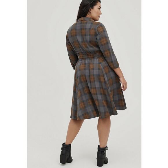 Torrid Outlander Tartan Shirt Dress - 2X Brown Plaid Belted, Claire Sassenach - Picture 3 of 13